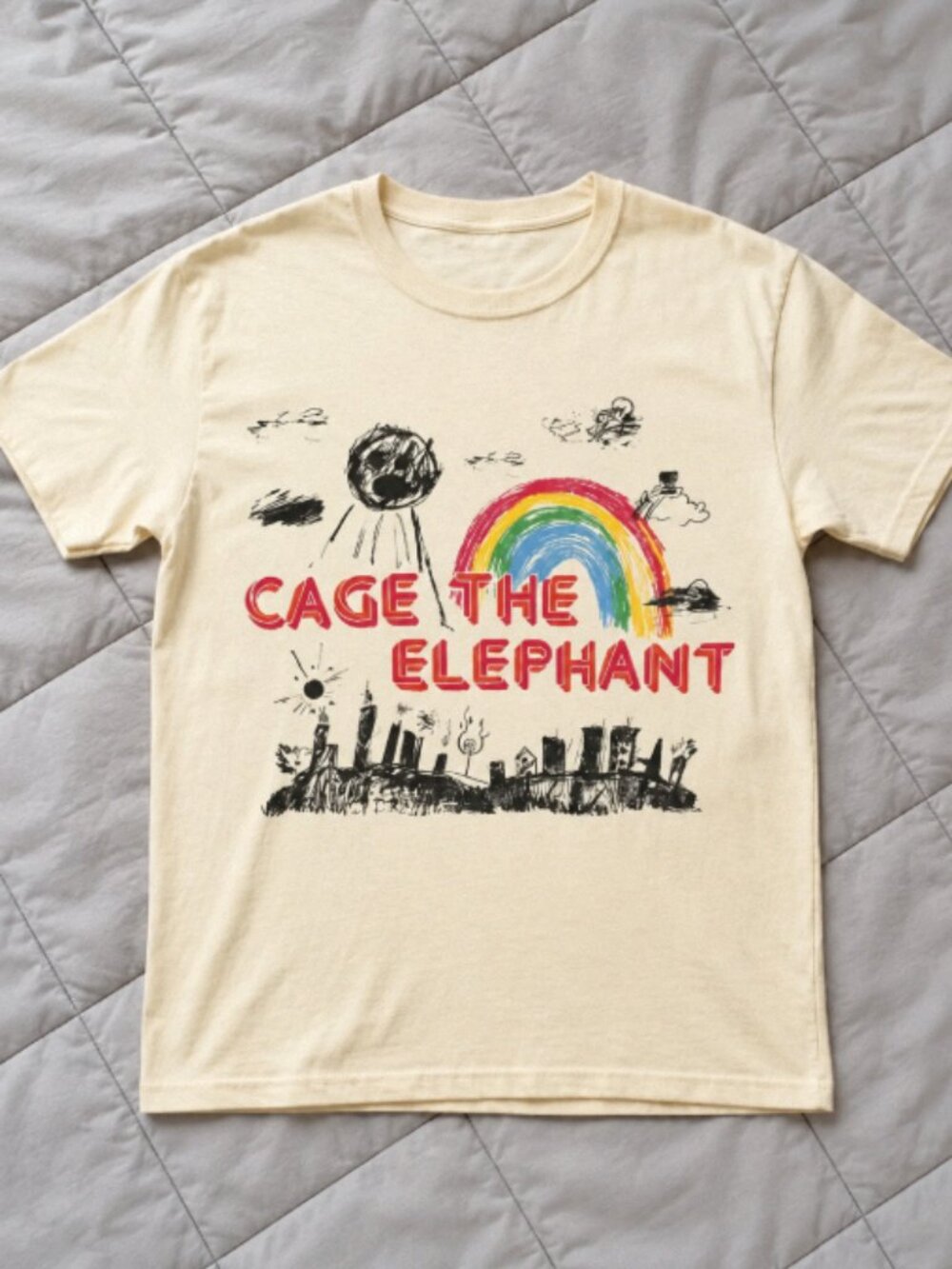 Vintage Cage The Elephant Rainbow Graphic Tee Indie Rock Band Shirt Y2K